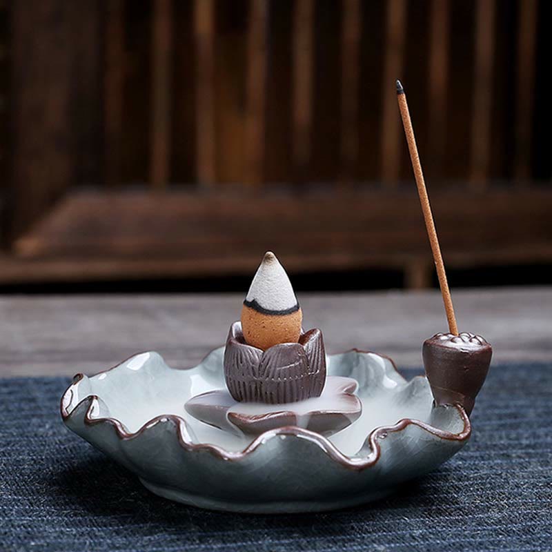 Keramik-Lotus-Rückfluss-Räuchergefäß für Meditation