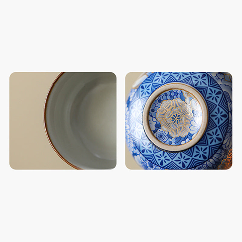 Teetassen-Set aus Keramik mit Lotus-Chrysanthemenmotiv und Teekanne, 140 ml