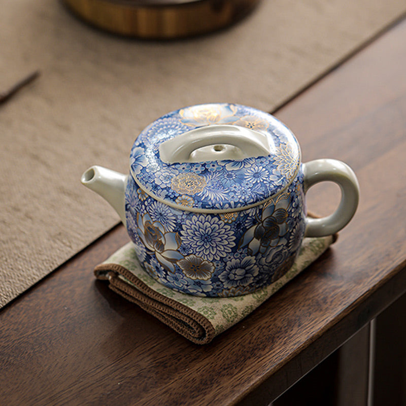 Teetassen-Set aus Keramik mit Lotus-Chrysanthemenmotiv und Teekanne, 140 ml
