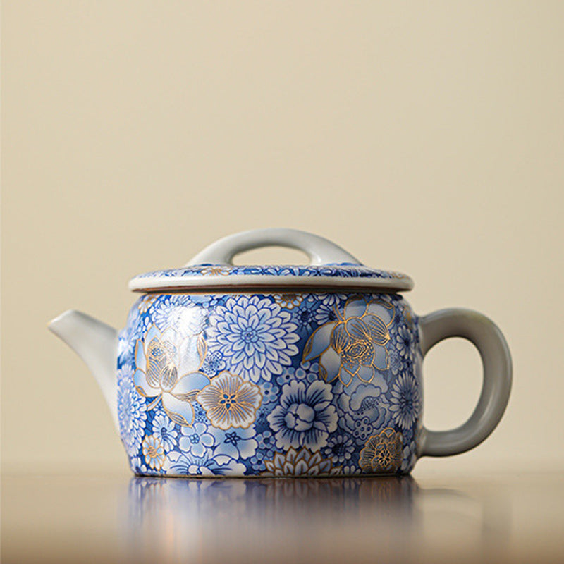 Teetassen-Set aus Keramik mit Lotus-Chrysanthemenmotiv und Teekanne, 140 ml