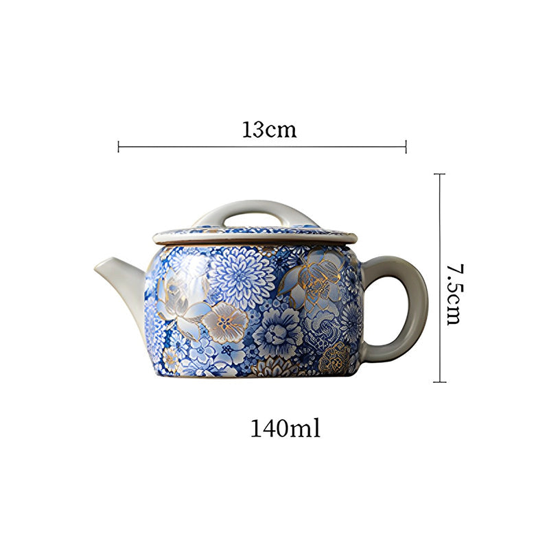 Teetassen-Set aus Keramik mit Lotus-Chrysanthemenmotiv und Teekanne, 140 ml