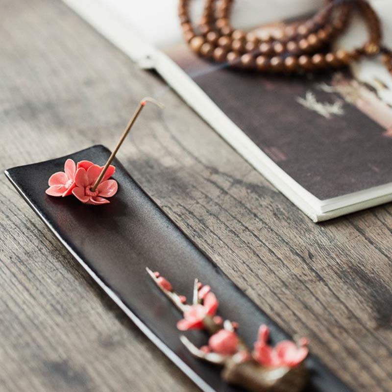 Keramik-Räuchergefäß mit Lotus-Pfingstrosen-Rose, 26 cm, spirituell