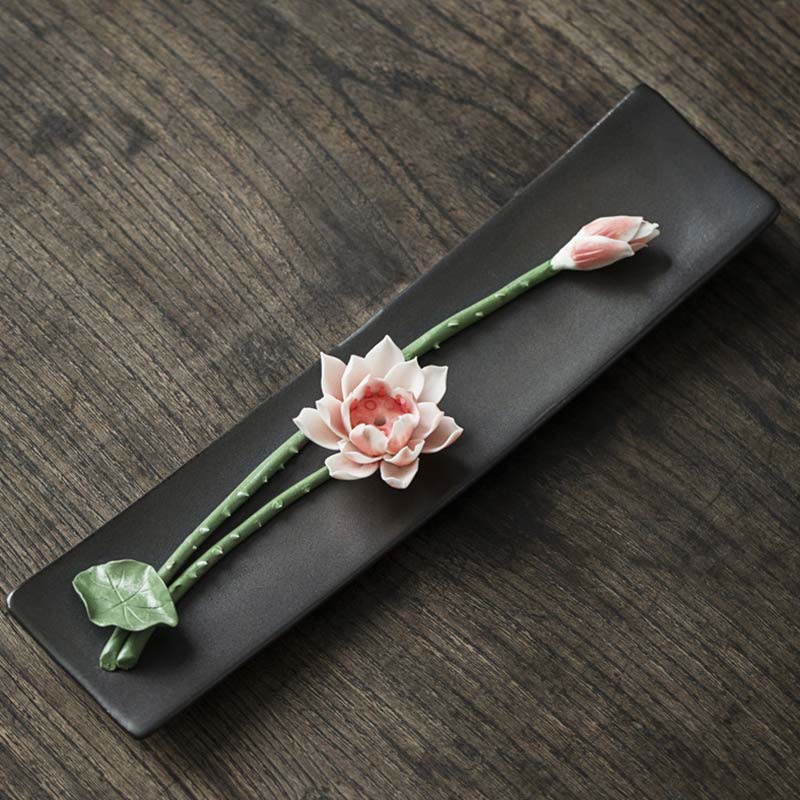 Keramik-Räuchergefäß mit Lotus-Pfingstrosen-Rose, 26 cm, spirituell