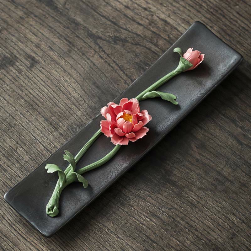 Keramik-Räuchergefäß mit Lotus-Pfingstrosen-Rose, 26 cm, spirituell
