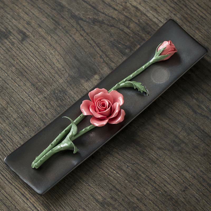 Keramik-Räuchergefäß mit Lotus-Pfingstrosen-Rose, 26 cm, spirituell