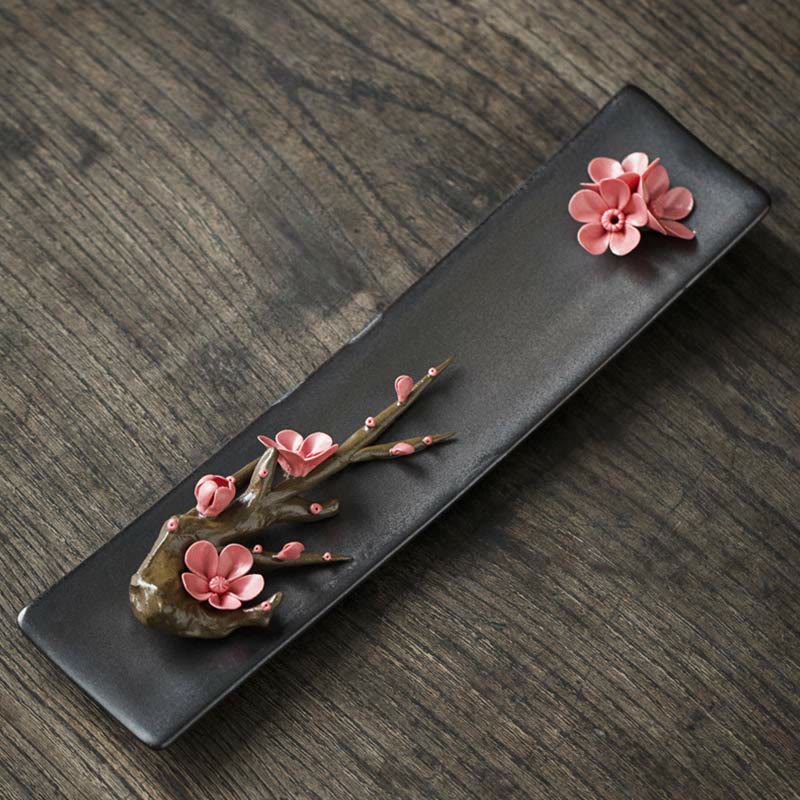 Keramik-Räuchergefäß mit Lotus-Pfingstrosen-Rose, 26 cm, spirituell