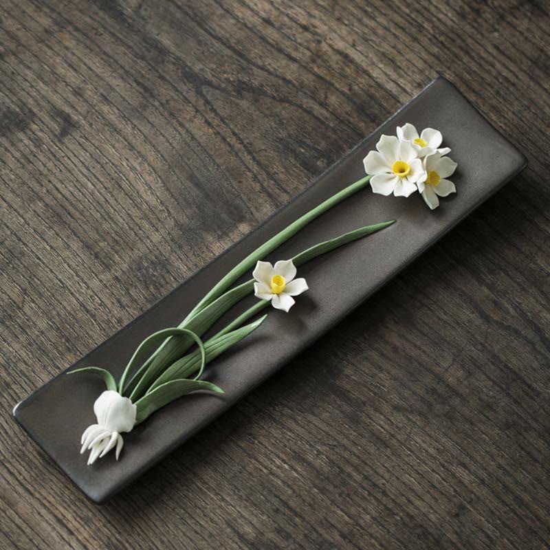 Keramik-Räuchergefäß mit Lotus-Pfingstrosen-Rose, 26 cm, spirituell