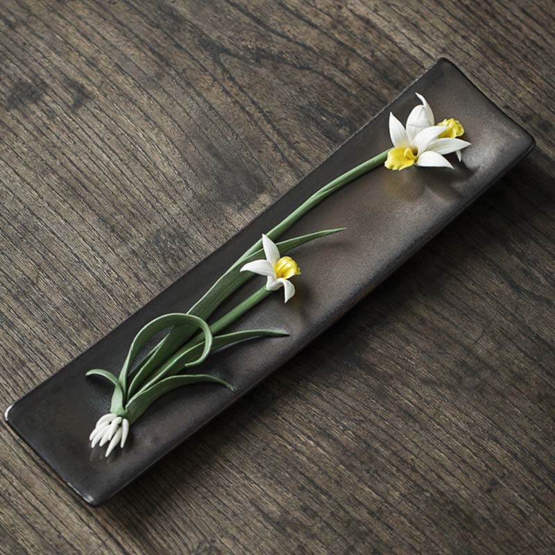 Keramik-Räuchergefäß mit Lotus-Pfingstrosen-Rose, 26 cm, spirituell
