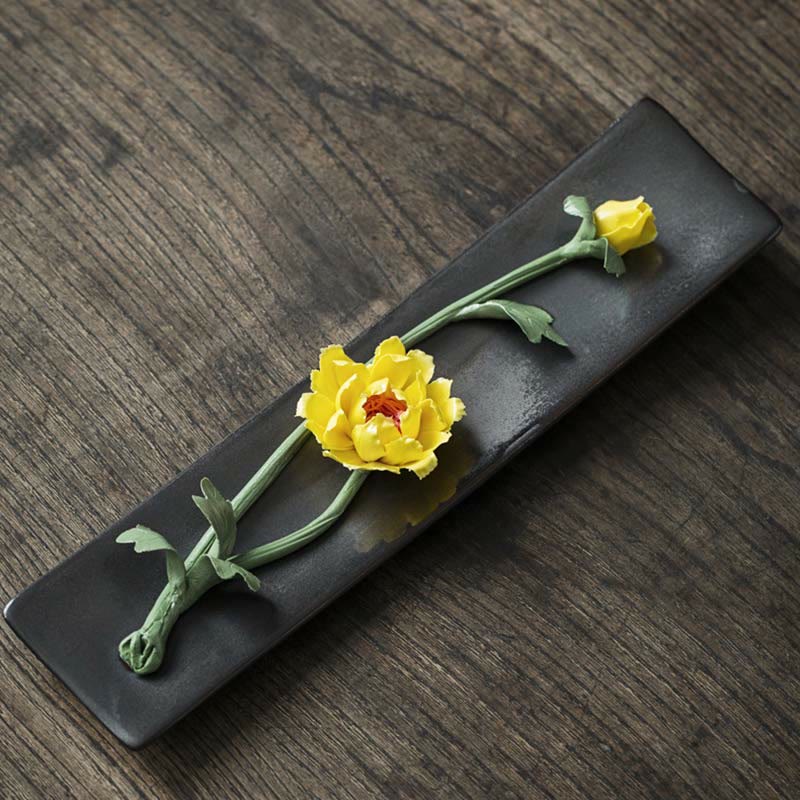 Keramik-Räuchergefäß mit Lotus-Pfingstrosen-Rose, 26 cm, spirituell