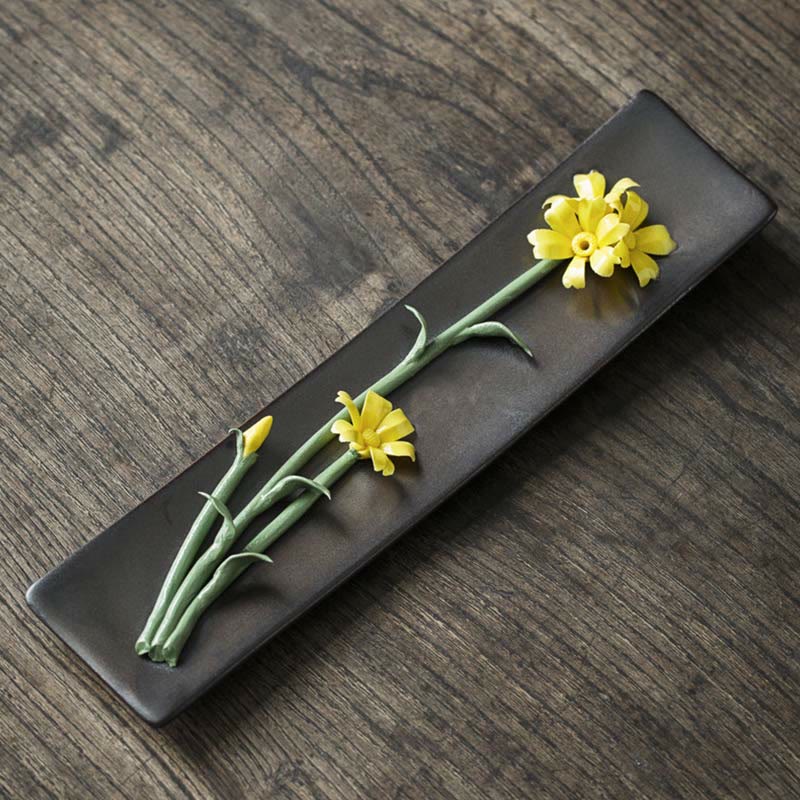 Keramik-Räuchergefäß mit Lotus-Pfingstrosen-Rose, 26 cm, spirituell