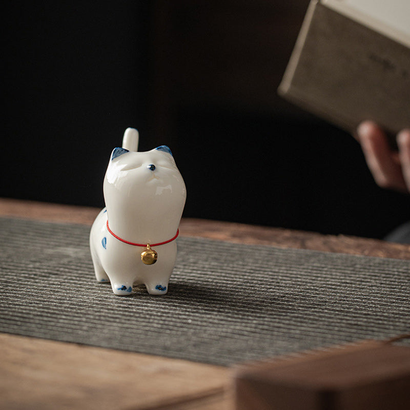 Keramik Mini Glückskatze weiße Teetier Figur