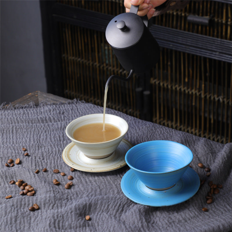 Kaffeetasse mit Untertasse aus Keramik im Planetendesign – Grobe Keramik