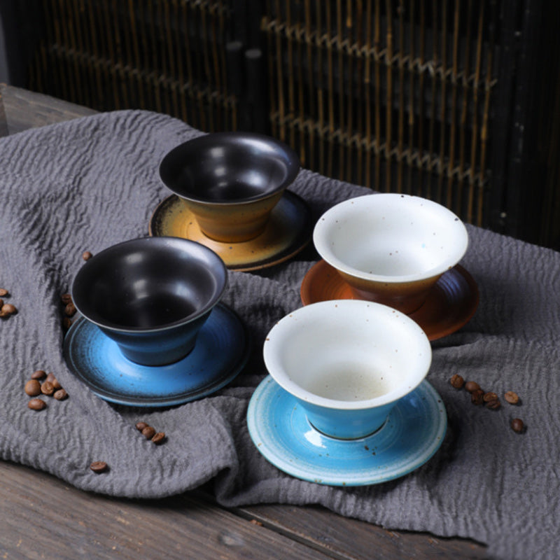 Kaffeetasse mit Untertasse aus Keramik im Planetendesign – Grobe Keramik