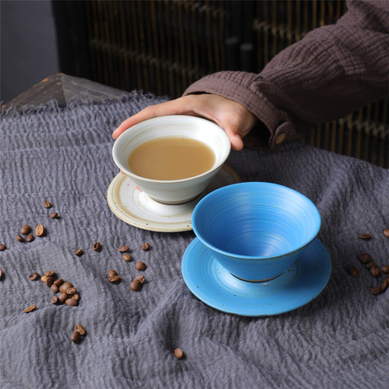 Kaffeetasse mit Untertasse aus Keramik im Planetendesign – Grobe Keramik