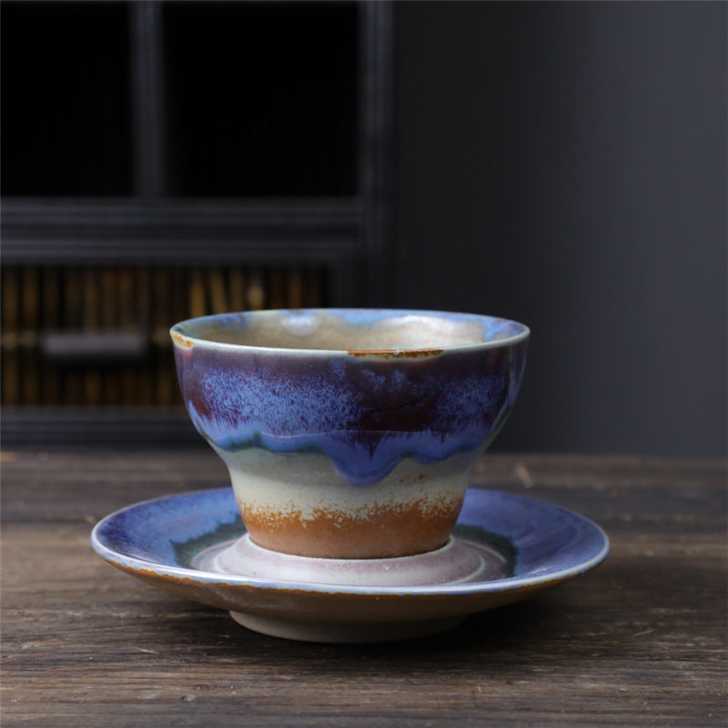 Kaffeetasse mit Untertasse aus Keramik im Planetendesign – Grobe Keramik