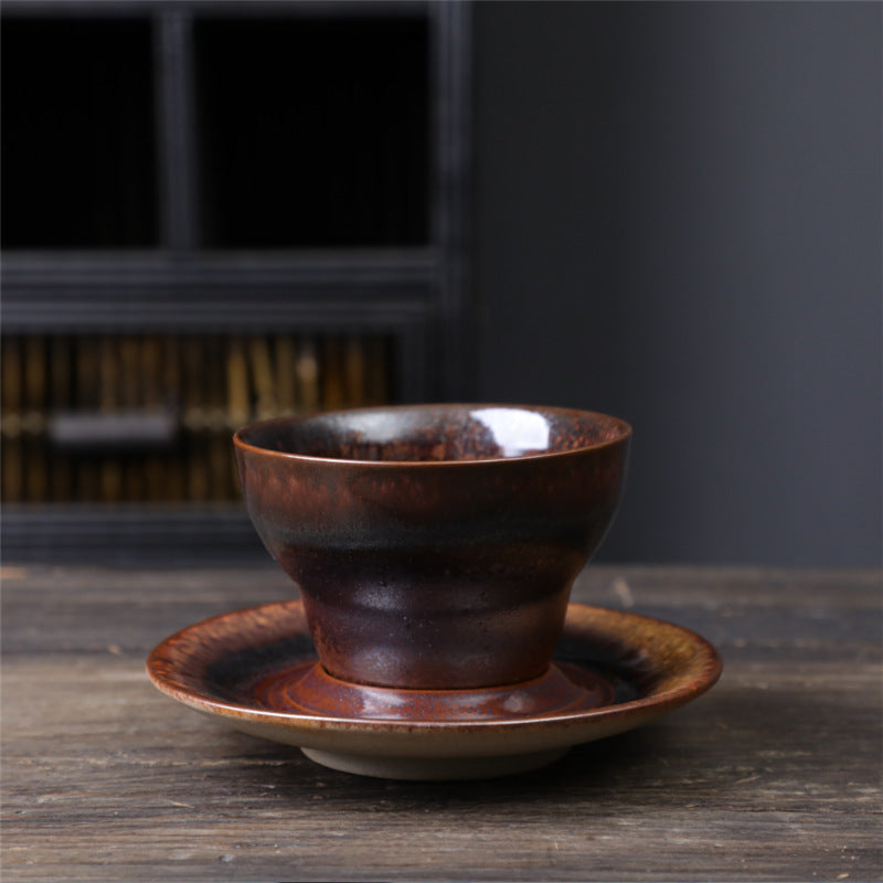 Kaffeetasse mit Untertasse aus Keramik im Planetendesign – Grobe Keramik
