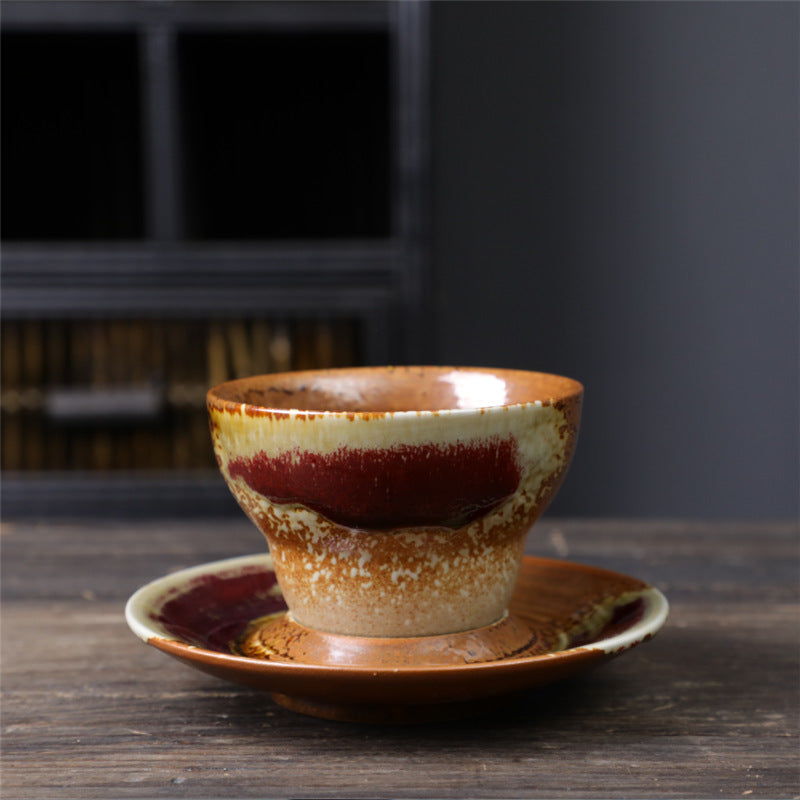 Kaffeetasse mit Untertasse aus Keramik im Planetendesign – Grobe Keramik