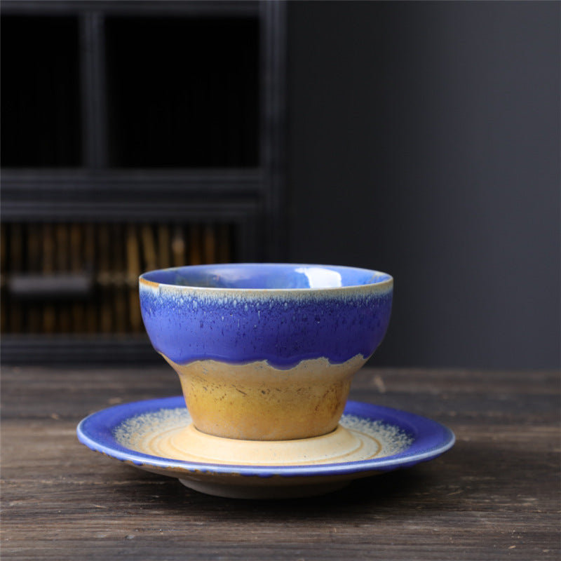 Kaffeetasse mit Untertasse aus Keramik im Planetendesign – Grobe Keramik