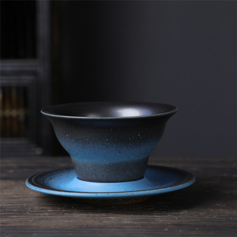 Kaffeetasse mit Untertasse aus Keramik im Planetendesign – Grobe Keramik