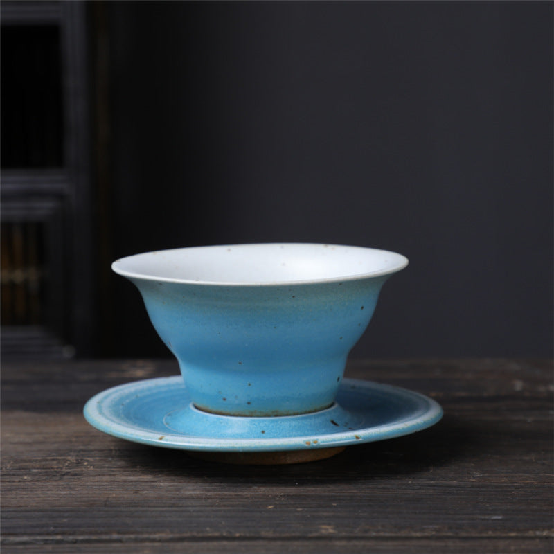 Kaffeetasse mit Untertasse aus Keramik im Planetendesign – Grobe Keramik
