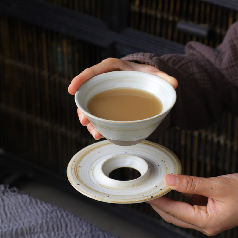 Kaffeetasse mit Untertasse aus Keramik im Planetendesign – Grobe Keramik