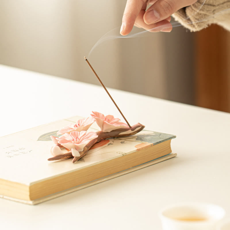 Räuchergefäß aus Keramik mit Pflaumenblütenmotiv, 7,6 cm, für Meditation