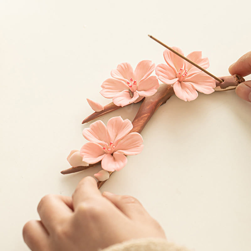 Räuchergefäß aus Keramik mit Pflaumenblütenmotiv, 7,6 cm, für Meditation