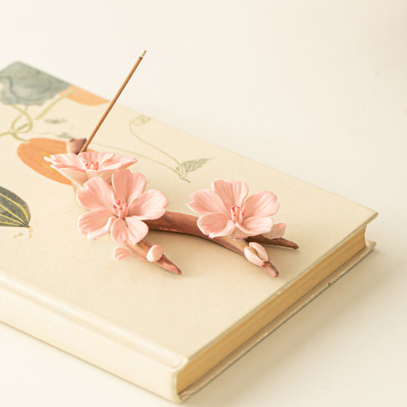 Räuchergefäß aus Keramik mit Pflaumenblütenmotiv, 7,6 cm, für Meditation