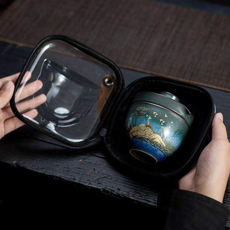 Keramik-Teetasse mit Hirsch- und Katzen-Design für spirituelle Gelassenheit