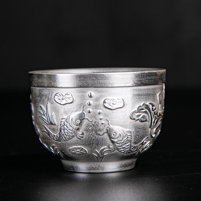 Keramik-Teetasse mit Drachen-Phönix- und Fu-Charakterkunst – Zen-Dekor