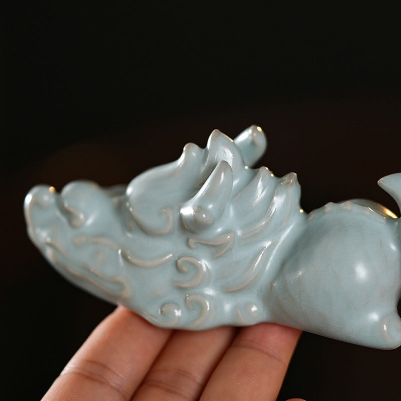 Keramikfigur zum Jahr des Drachen, Glücksbringer, 10,2 cm, Dekor
