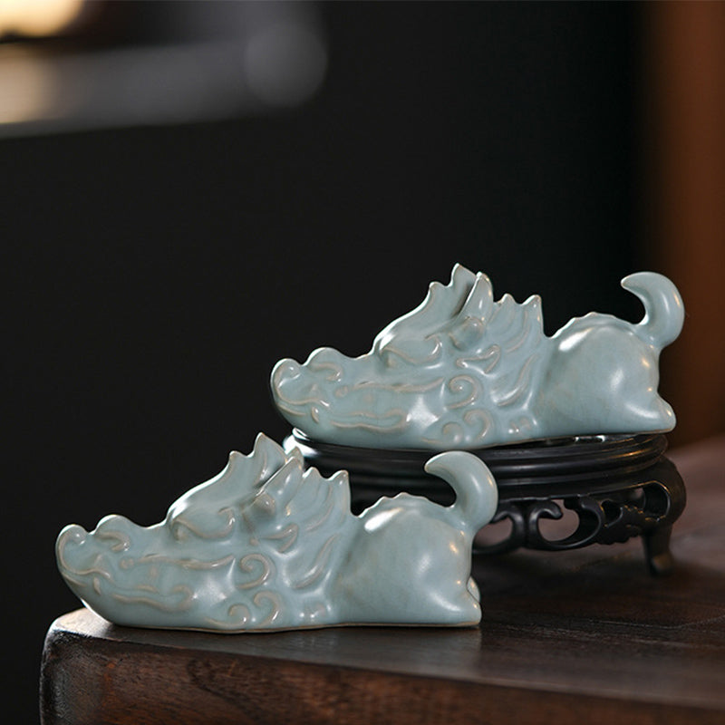 Keramikfigur zum Jahr des Drachen, Glücksbringer, 10,2 cm, Dekor