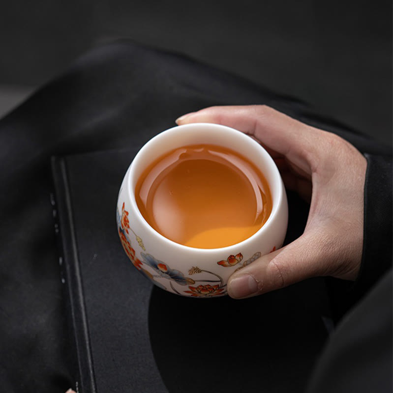 Keramik-Teetasse mit Zen-Dekor | Phoenix-Drache-Lotus-Motive