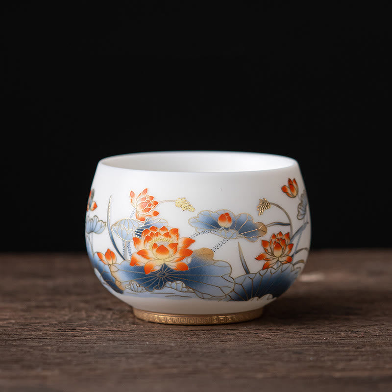 Keramik-Teetasse mit Zen-Dekor | Phoenix-Drache-Lotus-Motive