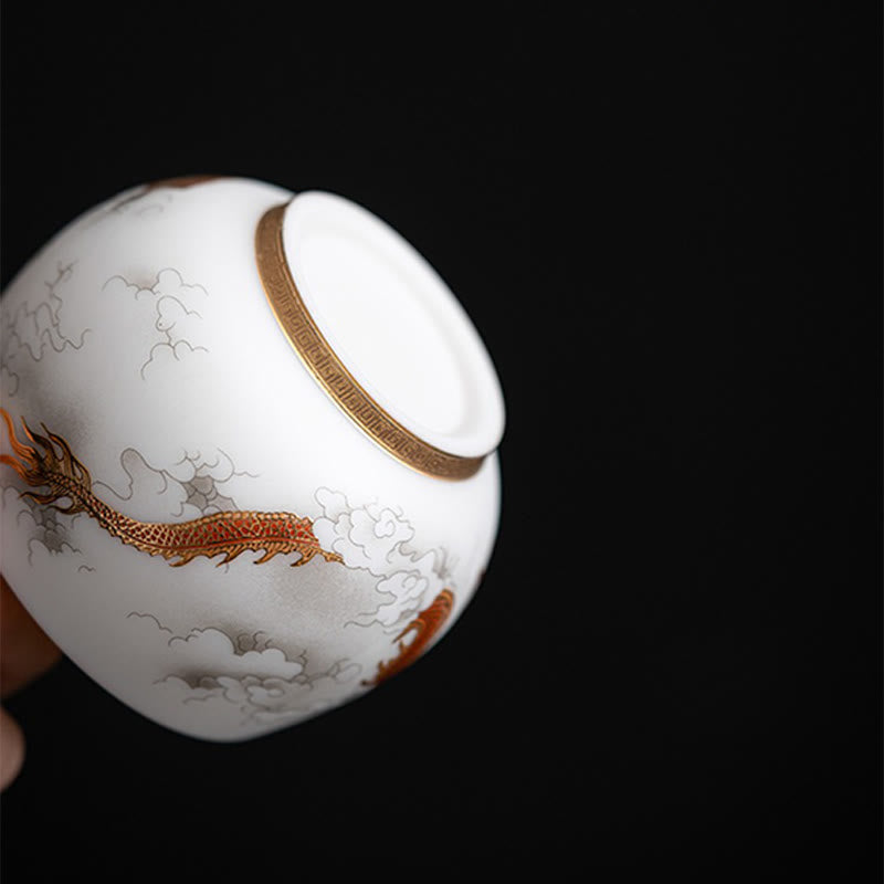 Keramik-Teetasse mit Zen-Dekor | Phoenix-Drache-Lotus-Motive