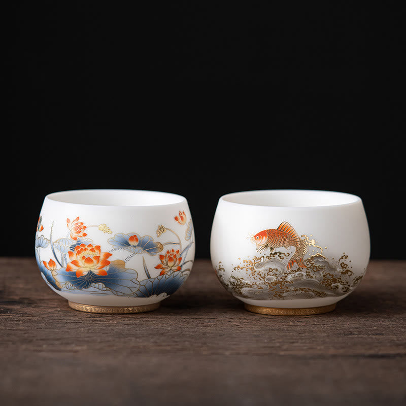 Keramik-Teetasse mit Zen-Dekor | Phoenix-Drache-Lotus-Motive
