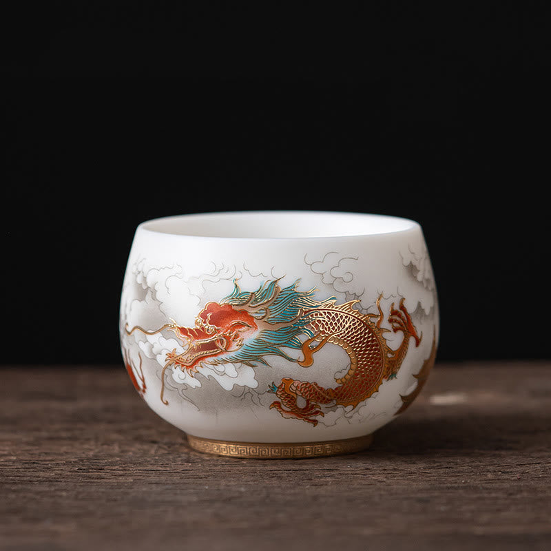Keramik-Teetasse mit Zen-Dekor | Phoenix-Drache-Lotus-Motive