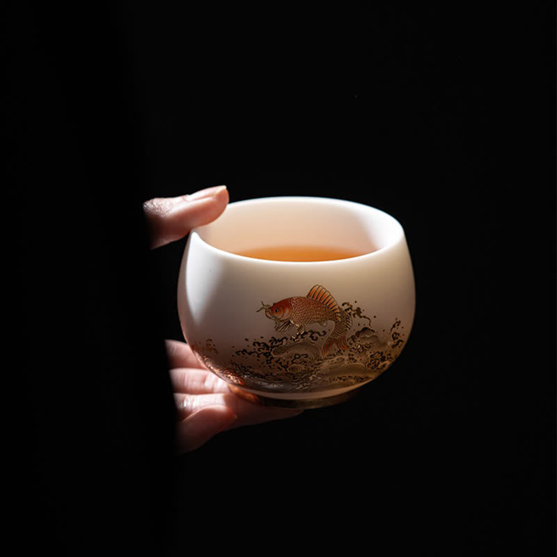 Keramik-Teetasse mit Zen-Dekor | Phoenix-Drache-Lotus-Motive