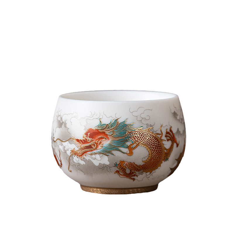 Keramik-Teetasse mit Zen-Dekor | Phoenix-Drache-Lotus-Motive