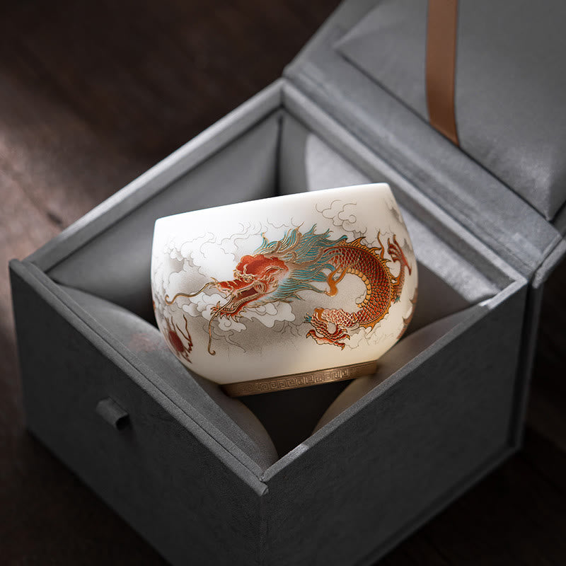 Keramik-Teetasse mit Zen-Dekor | Phoenix-Drache-Lotus-Motive