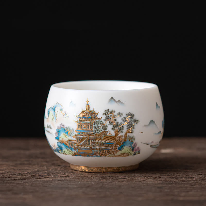 Keramik-Teetasse mit Zen-Dekor | Phoenix-Drache-Lotus-Motive