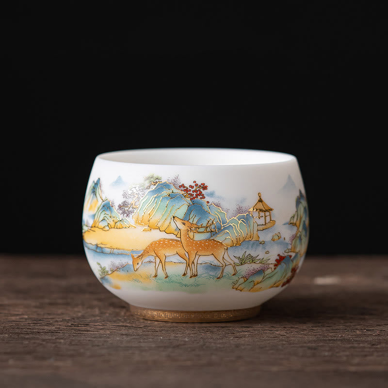 Keramik-Teetasse mit Zen-Dekor | Phoenix-Drache-Lotus-Motive