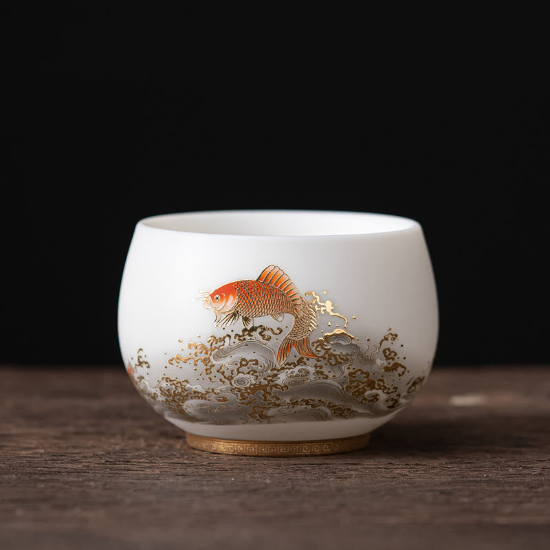 Keramik-Teetasse mit Zen-Dekor | Phoenix-Drache-Lotus-Motive