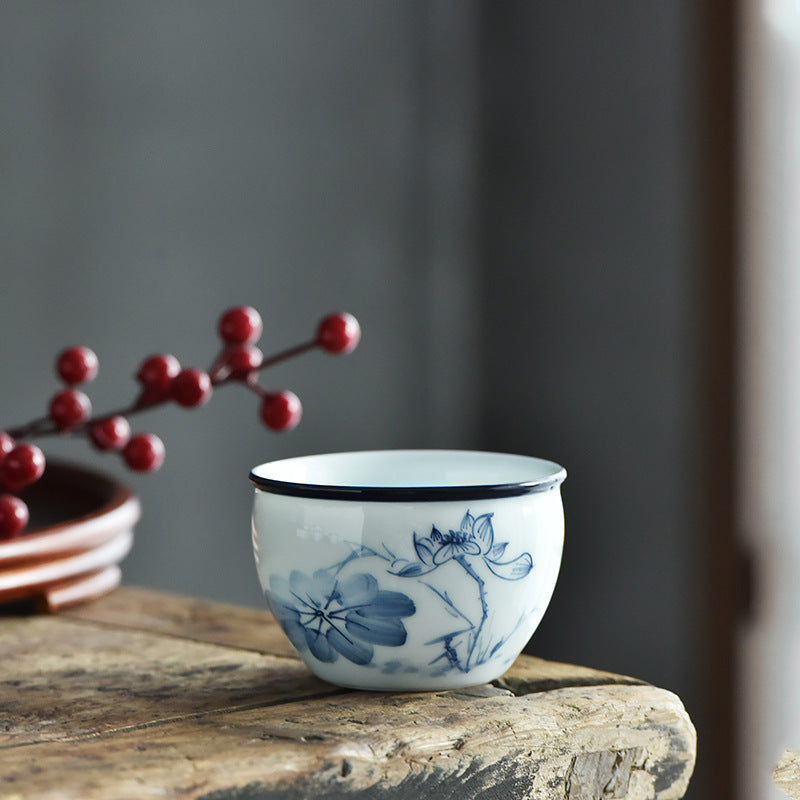 Keramik-Teetasse mit Zen-Meditation, 130 ml, Koi-Fisch und Lotus