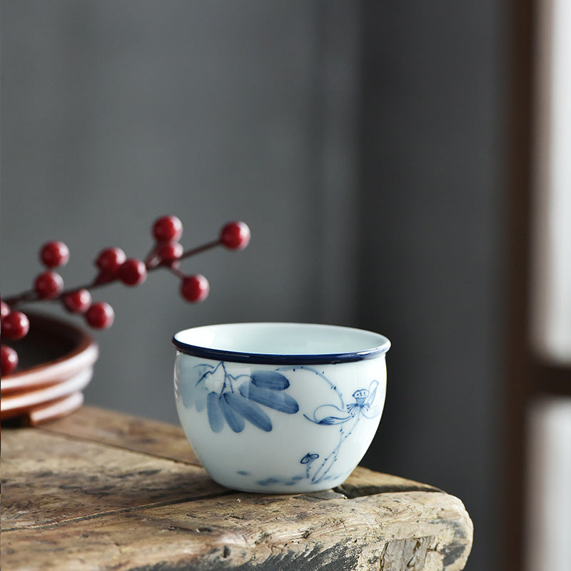 Keramik-Teetasse mit Zen-Meditation, 130 ml, Koi-Fisch und Lotus
