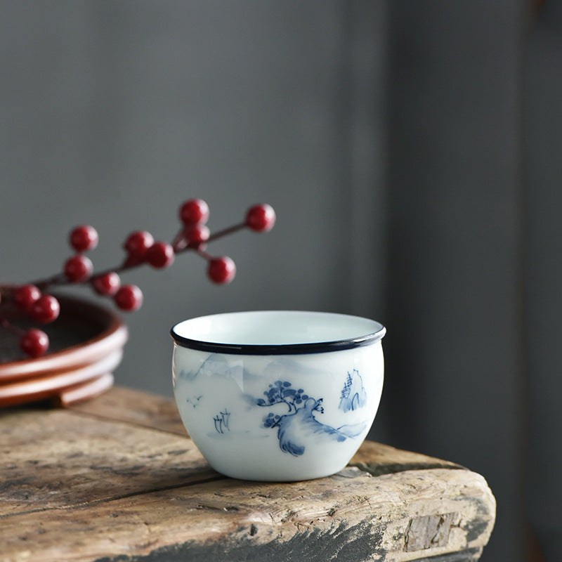 Keramik-Teetasse mit Zen-Meditation, 130 ml, Koi-Fisch und Lotus