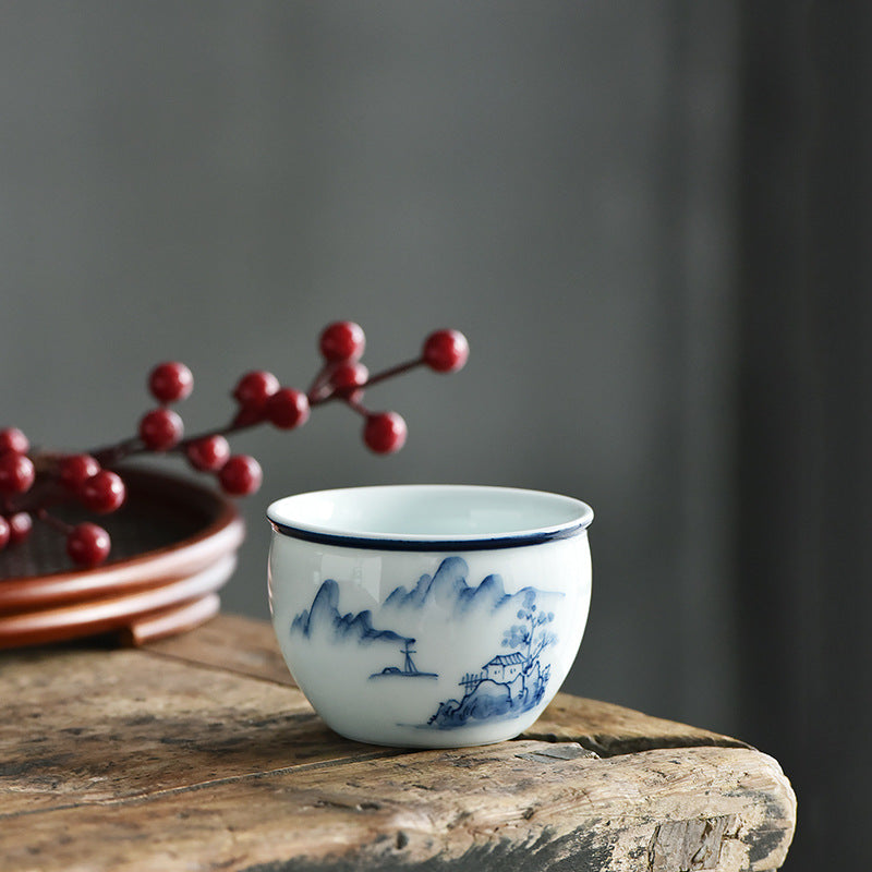 Keramik-Teetasse mit Zen-Meditation, 130 ml, Koi-Fisch und Lotus