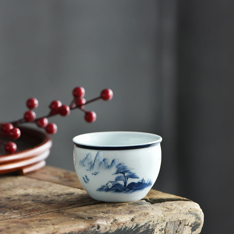 Keramik-Teetasse mit Zen-Meditation, 130 ml, Koi-Fisch und Lotus