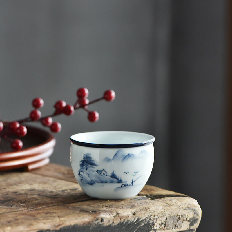 Keramik-Teetasse mit Zen-Meditation, 130 ml, Koi-Fisch und Lotus