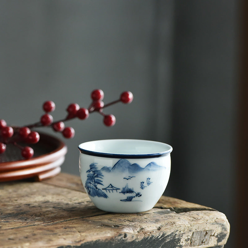 Keramik-Teetasse mit Zen-Meditation, 130 ml, Koi-Fisch und Lotus